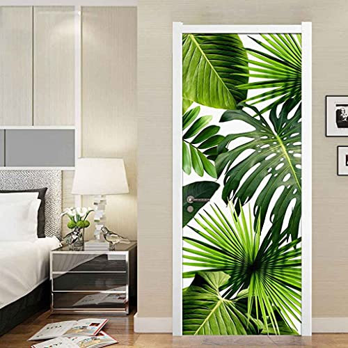 JFEDMN Adesivi Murali Per Porte 3D 90X210Cm Foglie Di Piante Verdi Tropicali Adesivi Per Porte Murali Autoadesivi Decorazione Per Interni In Vinile Adesivo Per Porta Per La Decorazione Domestica