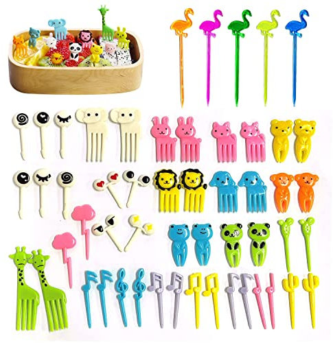 CQQNIU 98pcs Cartoon Plastic Forks, Reusable Decoration Fruit/Dessert/Cocktails Forks Material, Medium Size 3-8.5cm, Home Party