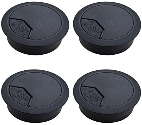 Androxeda 4 PCS Passacavo Guida Cavo Plastica Ø 60 mm Passacavi Scrivania Passacavi Scrivania Passacavi Rotondo Diametro da Incastrare per Scrivania per Uffcio e Casa nero