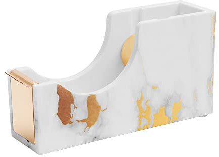 Gold Marble Tape Dispenser Desk Adhesive Tape Holder 1 Metal Weighted Core Desktop Tapes Cutter for Office Home School Supplies