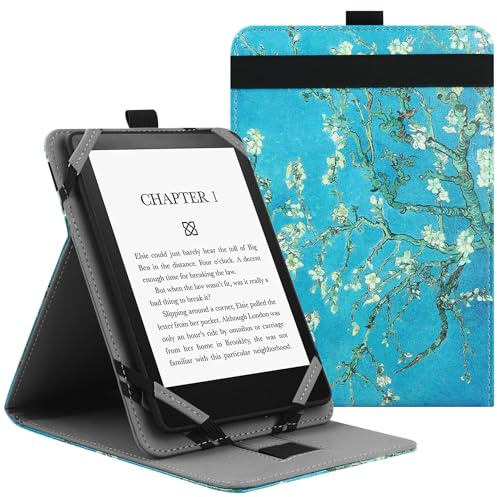 VOVIPO Universal Protective Case for 6 6.8 7 kindle paperwhite eReaders, Folio Stand Cover with Handstrap Compatible with kindle paperwhite/Kobo/Pocketook/Sony 6/6.8/7 inch-Apricot Flower
