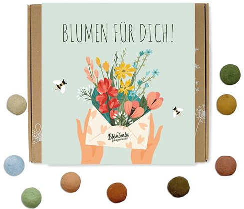 Blossombs Samenbomben Geschenkbox Medium - Blumen für Dich - 1 Stück mit 9 Blumenbomben Geschenk Sonderausgabe Blumensamen Saatbomben Bienenwiese Saatgut Bienenweide