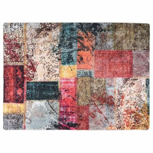 vidaXL Matta tvättbar lappmönster 150x230 cm halkfri, golvmatta, bomullsmatta, områdesmatta, golvmattor, bomullsmattor, områdesmattor, inomhusmatta