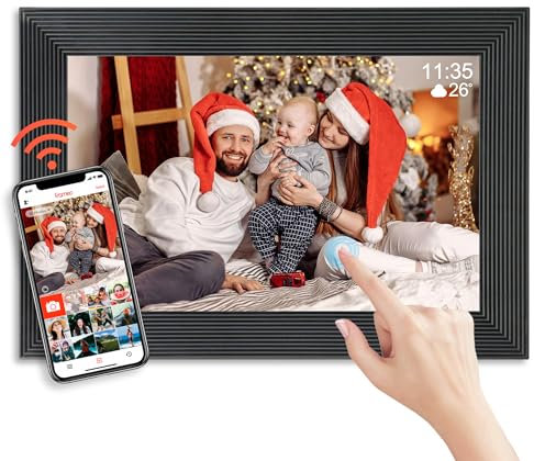 Frameo WLAN Digitaler Bilderrahmen,10.1-Zoll Digitaler Fotorahmen,1280x800 LCD Touchscreen,32GB,Automatisch drehbar,Teilen Sie Fotos/Videos jederzeit und überall mit Frameo APP.