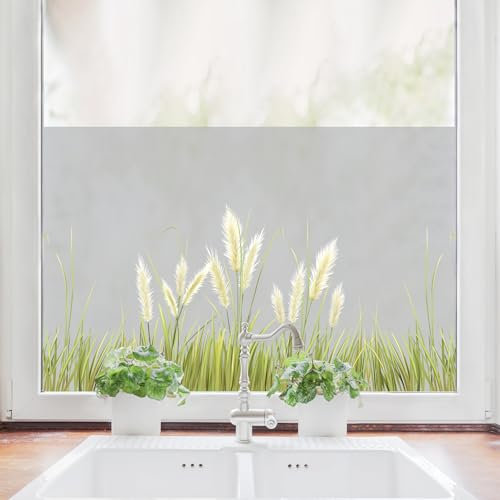 Sichtschutzfolie farbiges Pampasgras Gräser Fensterfolie Fensterdeko Milchglasfolie Sichtschutz Folie Fenster, 55 cm hoch, 90 cm breit