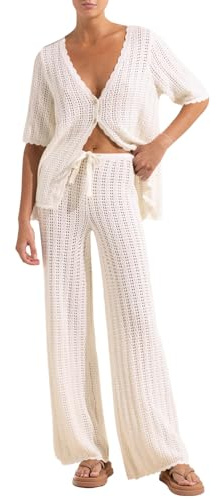 Imily Bela Women's Summer 2 Piece Swimsuit Cover up Crochet Knit Cardigan Tops Long Pants Set Bathing Suit Beach Outfit