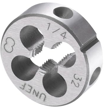 CoCud Terraja de Reparación de Rosca Redonda Terraja 1/4-32 UNEF de 20 mm OD Herramienta de Roscado de Tubos Cilíndricos de Acero de Aleación con 4 Orificios para Virutas