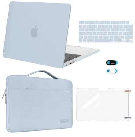 MOSISO Compatible with MacBook Air 13 inch Case M4 M3 M2 2026 2025 2024-2022 A3240 A3113 A2681, Hard Shell&Sleeve Bag&Keyboard Skin&Webcam Cover&ScreenFilm for MacBook Air 13.6 Case, Baby Blue