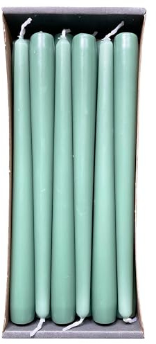 Nordring 12 velas puntiagudas de 2,3 cm x 25 cm de alto, color verde musgo, certificado RAL, sin goteo y sin humo, aprox. 8 horas de combustión, decoración de mesa y candelabro