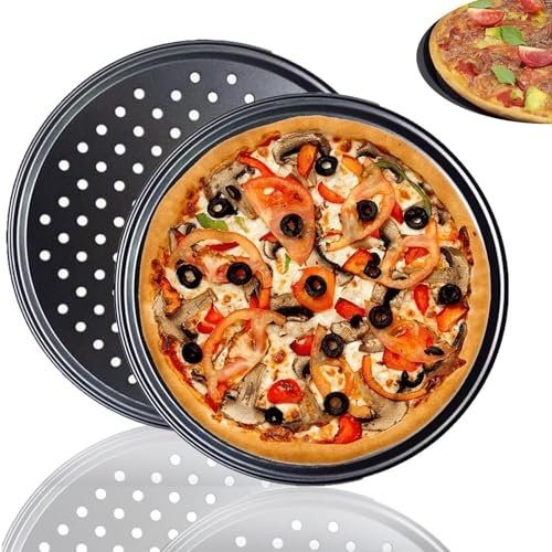 YuanYouTong Pizza Tray for Oven Non Stick, 10 inch Round Perforated Pizza Baking Tray, Carbon Steel Pizza Pans with Holes, Fridge and Freezer Safe