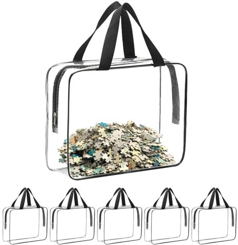 Maodom Lot de 6 grands sacs à jouets pour le rangement de jeux de société transparents en PVC imperméable pour jeux de société, pièces de puzzle, lot de 6 grands sacs à vêtements