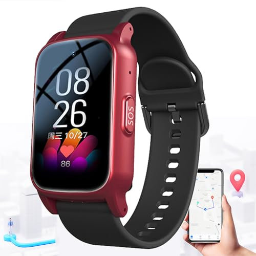 Weyot Bracelet Alarme Personne Âgée, Montre Connectée avec Détecteur de Chute, Bracelet SOS et Alarme Chute, Bracelet de Positionnement GPS, Montre Intelligente pour Personne Âgée,Red