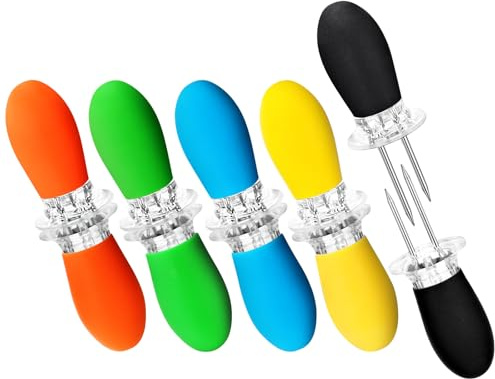Corn Holders, 10 Pcs Corn Cob Holders, Stainless Steel Corn on The Cob Holders with Silicone Handle, BBQ Fork Skewers for Camping Home Cooking Parties