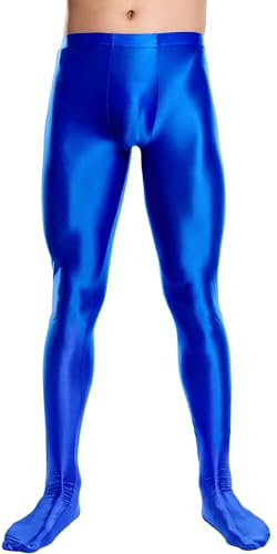 AIEOE Olio Lucido Legging per Gli Uomini Collant Lucidi A Vita Alta Leggings Stretti Olio Calze Lucide Collant Setosi Calze Lucide Pantaloni Calzini Elastico Collant, Blu, XXL