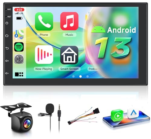 【8 Núcleo 6+128G】 Hodozzy Carplay Android Radio Coche 2 DIN con GPS 7 Pulgadas IPS Pantalla, Autorradio Bluetooth con Android Auto/DSP/WiFi/RDS/FM/USB+Cámara de Visión Trasera