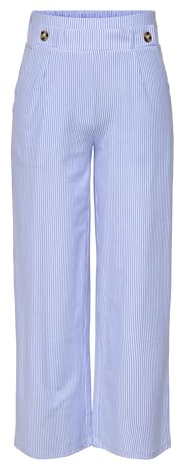 JDY Pantalón Culotte de Mujer con Estampado a Rayas y Cintura Elástica, Color:Azul, Talla:L / 32L, Largo de la Pierna:L32