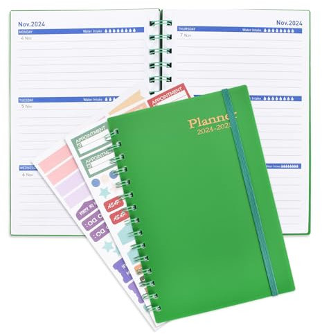 Agenda 2025 Semana Vista,Horario Semanal de 18 Meses de Enero de 2025 a Junio de 2026,A5 Planificador en Espiral, Elástico Planificador Diario para Escolar Familiar Trabajo