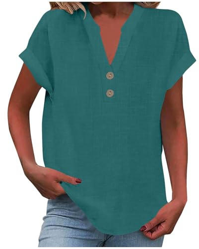 Donna Camicetta in Lino Cotone Estive Camicie Maniche Corte con Bottoni Tunica Solidi Blouse Canotta Elegante Blusa Top Camicie Offerte di Primavera Comoda e Traspirante Classico Maglietta
