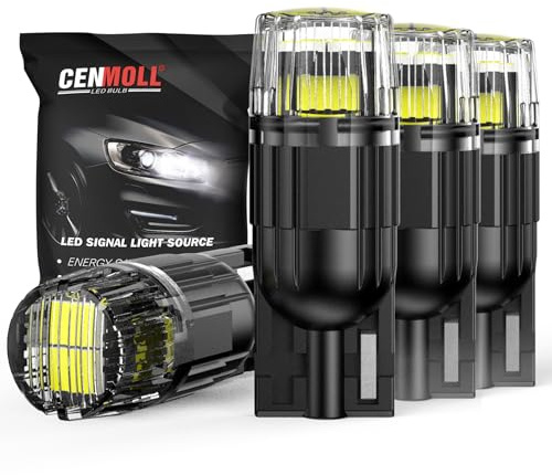 Cenmoll Lampadine LED W5W 501 T10 bianche, 3200LM super luminose 12V-24V 194 168 T10 2825 W5W per luci interne auto, porte, mappa, cruscotto, cortesia, bagagliaio, targa, confezione da 4