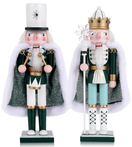 Tpudn 2pcs 30CM Wooden Nutcracker Doll with Cloak- Traditional Handcrafted Christmas Decoration for Tree, Tabletop, or Party - Xmas Thanksgiving Themed Holiday Collectible