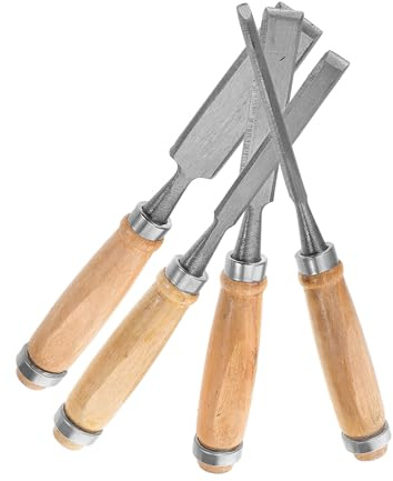 NOLITOY 4piezas Cincel para Carpintería Cincel de Mortaja Mango de Madera de Punta Plana Herramienta de Afilado Manual Herramienta de Grabado para Tallado de Carpintería para Tallar Madera