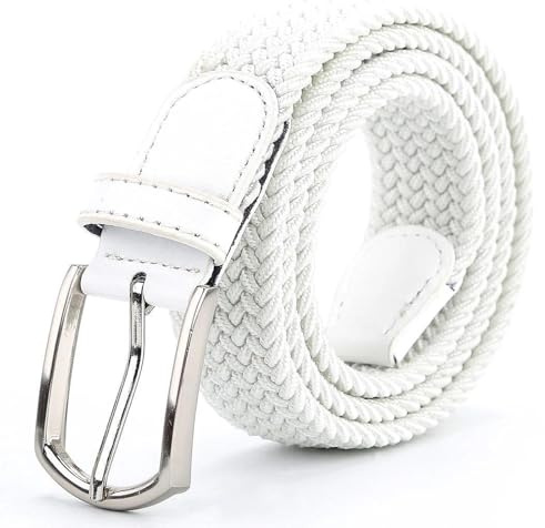 ZXTGBQ Elastic Braided Belt No Hole Adjustable, Unisex Men Women Stretch Woven Belt for Casual Jeans, 110 CM, 33mm, White