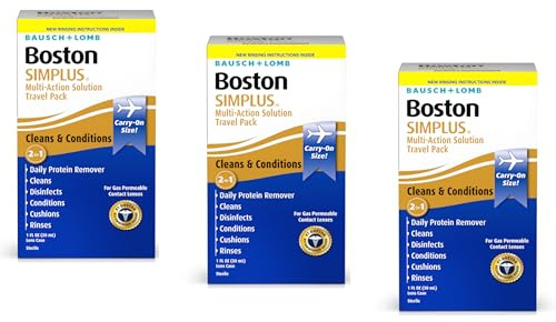Boston SIMPLUS Multi-Action Solution Travel Kit and Lens Case - from Bausch + Lomb, 1 fl oz (30 mL), Contact Lens Case Included (Pack of 3)
