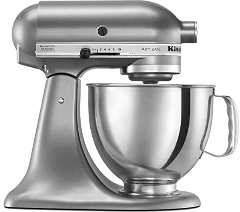 KitchenAid Artisan Series 5 Quart Tilt Head Stand Mixer with Pouring Shield KSM150PS, Contour Silver, Zinc