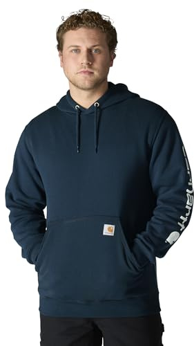 Carhartt Midweight Sleeve Hooded Sweatshirt Workwear Original Fit Pull à Capuche avec Logo sur la Manche Bleu Marine Taille L, New Navy, L Homme