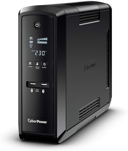 CyberPower CP1500EPFCLCD-UK PFC Series, 1500VA/900W, 6 Outlets (4 IEC + 2 UK), 2 USB Charging Ports, AVR, Active PFC compatible, Tower