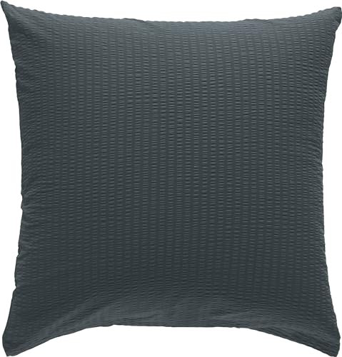 Erwin Müller Kissenbezug, Kissenhülle Seersucker Uni Serie Rosenheim anthrazit Größe 80x80 cm - pflegeleicht, bügelfrei, mit Reißverschluss