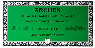 Arches 1795057 Aquarellpapier im Block (15 x 30 cm, 4-seitig geleimt, 300g/m² Feinkorn) 20 Blatt naturweiß