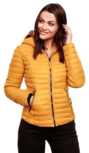 Navahoo Damen Übergangs Stepp Jacke mit Kapuze B348 [B348-Kimuk-Gelb-Gr.XS]