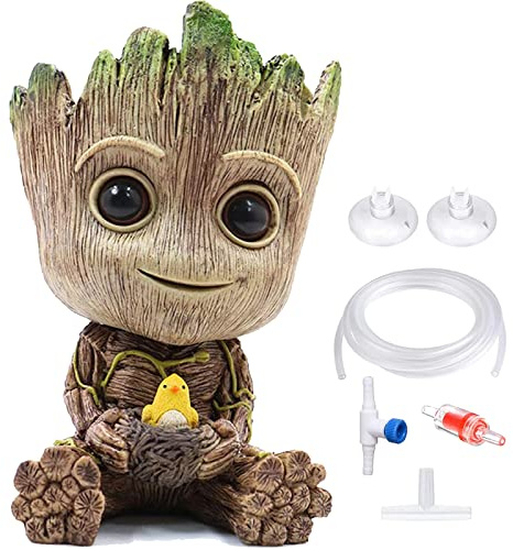 TEEMO Aquarium Groot Air Bubbler Decorations, Air Bubbler Resin Brown Decorations for Fish Tank.