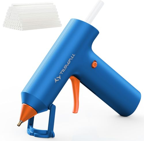 Tilswall Cordless Hot Glue Gun, W106s, Fast Preheating with 2Ah Battery | 90s Fast Preheating, Glue Gun and Sticks Set (7×140mm), Hot Melt Glue Gun Ideal for Crafts, DIY Making, Repairs Orange-black