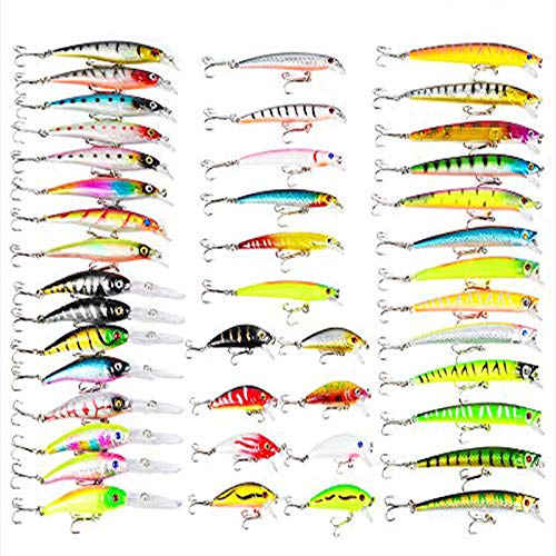 Leurres de pêche Kit 43 Pcs Kit d'appâts de Pêche - Kit de Leurre Accessoires de Pêche Mixte Dur Appât de Pêche Poissons-nateurs Spinnerbaits Crankbait Crochets de Pêche pour l'eau Mer et Douce