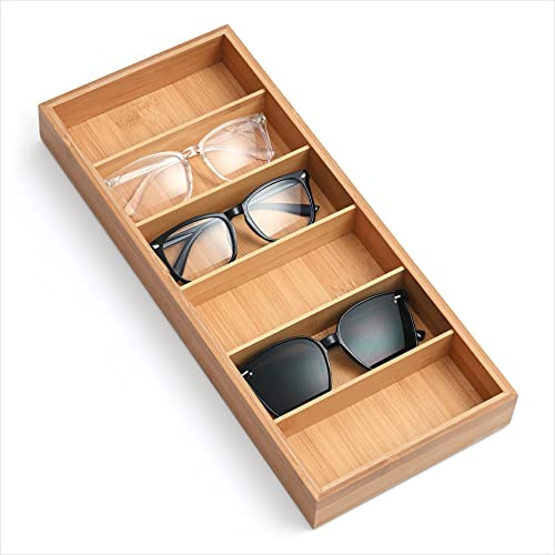 Lunavita 6-Slot Sunglasses Organizer Tray, Sunglasses Storage Case, Eyeglass Display Eyewear Display Box,Jewelery Display Organizer Tray, Natural Bamboo