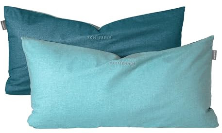 Schiesser Kissenhüllenset Doubleface | 2-teilig | Zweifarbig | Renforcé | 100% Baumwolle | Oeko-Tex Zertifiziert | Reißverschluss | 40x80cm | Türkis