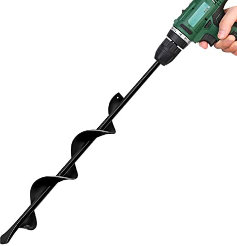 LONGRUN Earth Auger Drill, 1.7 Fence Post Auger Drill Bit, Bulb Planter for Garden Planting, Compatible with 3/8 Hand Drill and Electric Drill