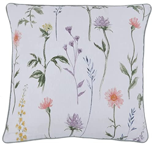Sleepdown Ängstam blommig tryckt kudde mjuk dekorativ bomullskudde för heminredning soffa sovrum och bil – 45 cm x 45 cm – vit multi