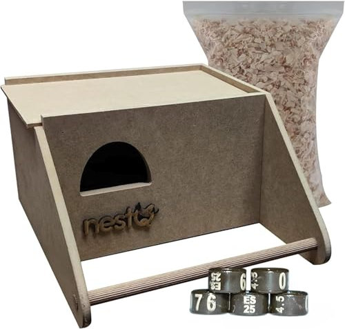 Grand nid pour inséparables, perruches avec anneaux 2025 et copeaux pour le lit, nichoir en bois intérieur pour oiseaux, avec attaches pour la cage à oiseaux, 23 cm x 27 cm x 14 cm