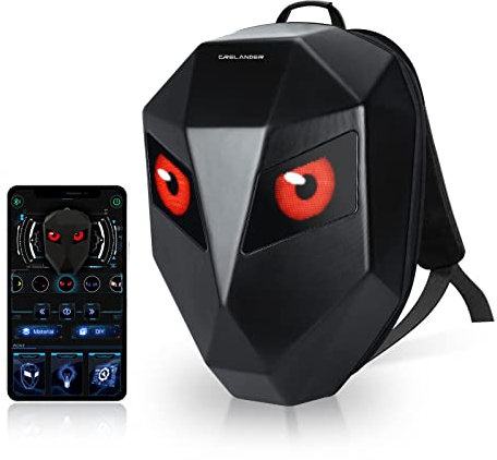 Crelander Helm-Rucksack für Motorrad, programmierbarer Motorrad-Rucksack, Helmtasche mit LED-Display, 3D-Hartschale, wasserdichte Schultertasche, Schwarz, Dynamic Art