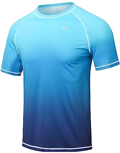 YuKaiChen Men's Rash Vest UPF 50+ Rash Guards Short Sleeve Swim Shirts UV Sun Protection Quick Dry for Surfing Diving Fishing Gradient Blue M