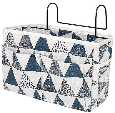 HNJKJEU Organizador de Cabecera Cama, Bolsillo Cama Organizador, Cama Colgante Bolso de Bolsillo, Bedside Caddy para Libro, Revistas, iPad, Teléfono Móvil, Mando a Distancia (Azul Triángulo)