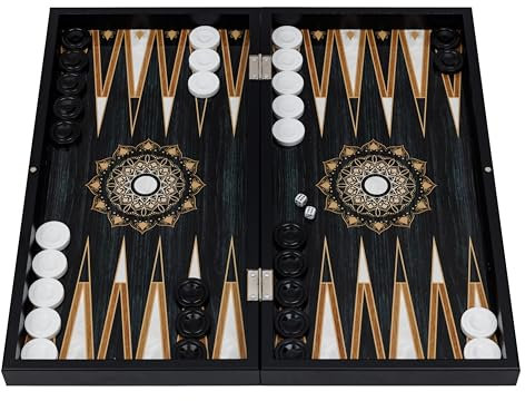 HBS GAMES Midnight Pearl Design Backgammon Brettspiel 48 Zentimeter aus Holz mit Acryl-Spielsteinen Freunde und Erwachsene