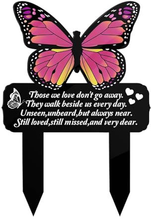 Chihutown Marqueurs funéraires sur piquet - Décorations pour tombe de cimetière - Plaque papillon de condoléances en acrylique - Étanche - Pour cimetière, cour et jardin - Avec verset