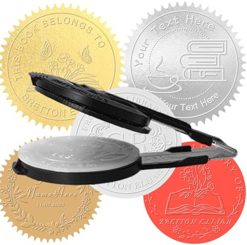 GBVllexuii Personalisierter Buchpräger, personalisierter Stempel, Bibliotheksbuch-Prägung, Siegelstempel, Text, Logo, Visitenkarten, Papier, Notizbuch (Edelstahl-Clip)