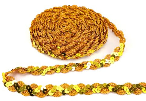 JANDH 25 M Paillettenband Gold, Paillette Trim, Wohnung Paillettenband Glitzer, Gewelltes Elastische Pailletten für Bühnenkostüme, Vorhänge und Hüte zum Selbermachen (15 mm)