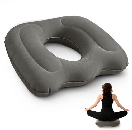 Inflatoast Coussin Gonflable Ergonomique pour Coccyx et Hémorroïdes, Coussin de Siège Ajustable et Portable pour Bureau, Voiture, Voyage et Confort Quotidien,Gris
