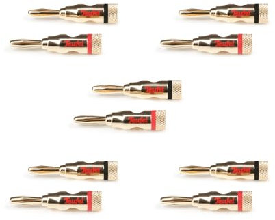 Teufel Bananenstecker Set (5 Paar) - Gold beschichtet mit Schraubklemme für Kabel bis 4 mm² (Schwarz/Rot)